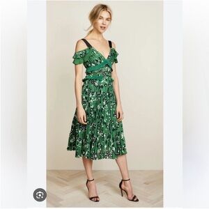 Self Portrait Green Floral Off-Shoulder Dress